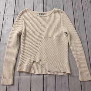 Paul & Joe Paris Women's Ribbed Asymmetrical Knit Sweater Cream Size 3 Medium